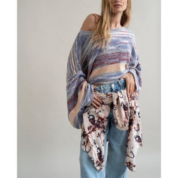 NWT Free People Multicolored Soft Knit Poncho Sweater | Boho Cottagecore Fairy S - Picture 2 of 6